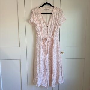 LOFT Light Pink Button-Down Midi Dress | 10